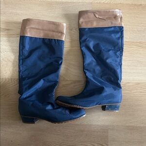 Gucci Blue and Tan Vintage Rain Boots - size 8.5
